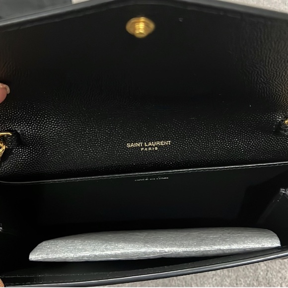 YSL UPTOWN CHAIN WALLET GRAIN DE POUDRE EMBOSSED LEATHER NWT box and dust bag - Picture 3 of 7